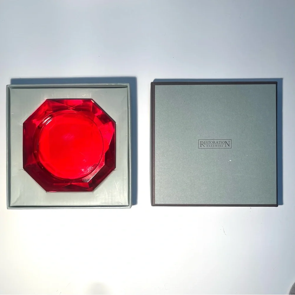 Restoration Hardware Crystal Pillar Candle Holder Diamond Shape Red or Holder